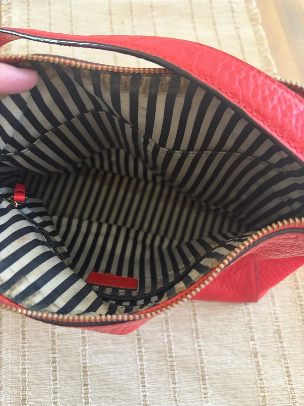 kate spade Red Pebbled Leather Shoulder Hobo with Tassel